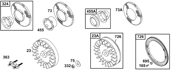 Flywheel Groups Diagram and Parts List for 133232-1012-XX  Briggs and Stratton Engine
